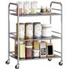 HOMCOM Carrello da Cucina a 3 Livelli con Ripiano Centrale Regolabile e Bordi Rialzati, Carrello Cucina Salvaspazio in Acciaio Inox 201 con 4 Ruote e 2 Freni, 60x35x77 cm, Argento