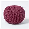 HOMESCAPES Pouf poggiapiedi lavorato a maglia, imbottito, 100% cotone, per soggiorno, bambini o anziani, colore: prugna