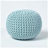 Homescapes Pouf a maglia, cuscino rotondo, 35 x 40 cm, pouf imbottito, pouf con rivestimento a maglia grossolana in 100% cotone, a sbuff, blu/azzurro