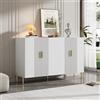 BNUZ Moderno semplice armadio bianco opaco multifunzionale con 4 ante aperte e chiuse, credenza per sala da pranzo con decorazione in oro, 160 x 35 x 100 cm