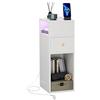 ChromaCasa Comodino stretto con illuminazione a LED e stazione di ricarica - Comò a 4 ripiani con 2AC + 2USB, 1 cassetto, luce Bluetooth, bianco, 66 x 30 x 25 cm, armadio a nicchia come tavolino o ripiano