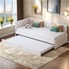 UTTQEW Divano letto in legno massiccio 90/180 x 200 cm, letto divano a 2 posti convertibile con 2 cassetti portaoggetti e rete a doghe per divano letto allungabile con schienale e braccioli, senza materasso
