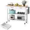 KOMFOTTEU Carrello da cucina in legno con ruote, carrello ausiliario con 2 cassetti e 2 ripiani aperti, isola di cucina mobile con portasciugamani laterale, per sala da pranzo, bar, 116 x 44 x 89 cm