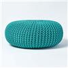 Homescapes cestino portaoggetti rotondo intrecciato in maglia bianco sporco 100% cotone, cotone, verde turchese, Pouf Rond 70 x 23 cm