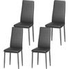 DEWINNER Sedia da pranzo nordica (set da 4), design ergonomico, gambe in metallo, imbottita vintage, sedia da cucina casual con cuciture, nero