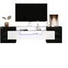Azkoeesy Mobile Porta TV 200x35x60 cm, Bianco Lucido/nero con Luci LED, Moderno con 4 Ante e 2 Cassetti, piatto da tavolo in vetro
