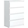 meble masztalerz Cassettiera Camera da Letto con 4 cassetti Cassetti - Credenza Soggiorno - Moderna Comò - Cassettiera Alta - Mobiletto con Cassetti - Bianca Opaca 70 x 39 x 102 cm