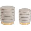 Yellowshop, Set 2 Pouf Contenitore in Velluto MARINA, Base Metallo, Ø 40 x H44 cm e Ø 36 x H38 cm, Beige