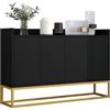 Azkoeesy Credenza a 4 ante con ampio spazio di archiviazione, 120 x 80 x 30 cm, con recinzione e gamba in metallo dorato, TV Board comò buffet da cucina, per ESS & Soggiorno, nero