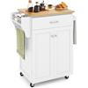 COSTWAY Isola da Cucina con Ruote, Carrello da Cucina con Cassetto e Armadio, Porta Spezie e Barre Porta Asciugamani, Armadietto Mobile con Ripiano Regolabile per Sala da Pranzo, 83x48x91 cm
