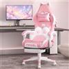 Waleaf Sedia Gaming Rosa, Sedia da Gaming Ergonomica con Regolabile Poggiapiedi, Poggiatesta, Supporto Lombare, Poltrona per Computer con Orecchie da Gatto, Altezza Regolabile