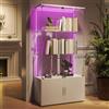 Bpkadhy Vetrinetta in legno e vetro con illuminazione a LED, 4 ripiani e 2 ante con serratura, armadietto per esporre collezioni, libri e vini, bianco (bianco, 4 ante, 4 ripiani, barra LED)