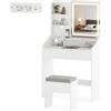 RELAX4LIFE Toeletta Trucco con Luci LED e Stazione di Ricarica, Tavolo da Trucco con Sgabello, 3 Colori di Illuminazione, Luminosità Regolabile, 3 Ripiani e 2 Cassetti per Camera da Letto