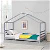 [en.casa] Letto a Casetta per Bambini Letto per Cameretta Struttura in in Legno di Pino in Stile Montessori Zona di Riposo 90x200 cm Grigio