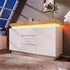KAZZIO Cassettiera, credenza lucida con 2 ante e 3 cassetti, illuminazione a LED (App Control), armadietto multiuso per soggiorno e camera da letto, bianco (2 ante e 3 cassetti (1)