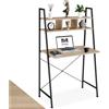 tectake® Scrivania Salvaspazio con Ripiani, Tavolo da Ufficio, Struttura in Metallo, Scrivanie Design Moderno, Tavolo PC, Scrivania Gaming con 3 Scomparti - 85,5x46,5x140 cm - Industriale Legno Chiaro