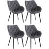 CLP Set di 4 poltroncine decorative Tanna in velluto I Fodera trapuntata I Seduta comfort con braccioli, Colore:grigio scuro