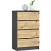 AKORD | Cassettiera K60 a 4 Cassetti | Credenza Alta | Moderna Mobiletto per Soggiorno Sala da Pranzo Camera da Letto Corridoio | Armadio Cameretta | 60x99x40 cm | Grigio grafite | Rovere artigianale