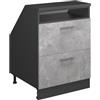 Vicco Mobile cucina sottotetto R-Line, Calcestruzzo, 60 cm con 2 cassetti, carcassa 60 cm profondità, per la libera combinazione all'interno di sistemi cucina modulari