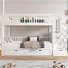Rtopsu Letto per Bambini a Castello 90x200 cm con LettoEstraibile e Contenitore, Letto a Soppalco con Scala per 2-3 Ragazzi, Rete a Doghe in Legno, Bianco, Senza Materasso