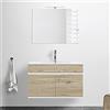 Inbagno Mobile Bagno sospeso con lavabo in Ceramica e Specchio, cassetti e Ante a Chiusura rallentata, 3 colorazioni Disponibili (90 cm 2 Ante, Rovere Africa)