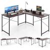 GIANTEX Scrivania per computer a forma di L, scrivania ad angolo convertibile con passacavi e supporto per monitor, 150 x 150 x 74,5 cm, tavolo da lavoro per ufficio, camera da letto (marrone, senza