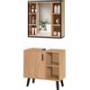 EUGAD Set di mobili da bagno con armadietto a specchio in metallo + legno modello 18