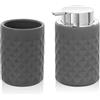 Inbagno Set Accessori Bagno 2 Pezzi, Dispenser Sapone e portaspazzolini, in Ceramica Colore Grigio, Linea Cristal