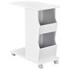 [en.casa] Tavolino Laterale da Divano Mobiletto con Rotelle Ripiani e Porta Riviste Tavolo Basso con Design a C 53 x 30 x 63 cm Bianco