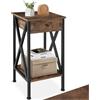 tectake® Comodino Camera da letto 35x35x70,5 cm, 2 Ripiani, 1 Cassetto, Tavolino da Salotto, Mobile Ingresso, Soggiorno, Arredamento Casa e Ufficio, Stile Industriale - Legno Scuro
