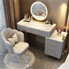 Meedlopia Set di scrivania per vanità - Tavolo da trucco intelligente con cassetto, vanità da camera da letto in legno massiccio, include sedia e specchio da trucco intelligente a LED, adatto per lei