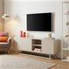 [en.casa] Armadietto Credenza Bassa con 3 Ante Push-Open e 2 Vani Aperti Piedistallo in Metallo Mobile Contenitore Stand TV per Soggiorno Camera Ingresso 160x30x57 cm Avena Oatmeal