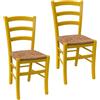 Certrade - Set da 2 Sedie Venezia in legno gialla, Cucina, Ristorante, Sala da pranzo e Agriturismo, Sedia Rustica in faggio e Seduta in paglia riso, Made in Italy (Giallo, Due sedie)