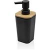 Inbagno Dispenser Sapone Nero Opaco con Dettagli in Legno di bambù, Design Moderno, capacità 350 ml
