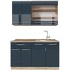 Vicco Cucina singola Fame-Line, Blu scuro lucido/rovere dorato, 140 cm