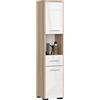 AKORD | Mobile Alto da Bagno | 30x140x30 cm, peso 25 kg | 2 Ripiani con Ante | 1 Cassetto, Scomparto aperto | Adatto Anche come Pensile | Moderna Mobiletto | Armadio a muro | Rovere Sonoma/bianco