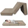 POKAR Materasso Pieghevole 80x195 cm Spessore 15 cm | Velluto a Coste Corduroy | Materasso per Ospiti e Campeggio | Pieghevole in 3 parti | Certificato OEKO-TEX | Prodotto nell'UE | Beige