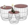 IlGruppone Set 3 Tavolini Da Salotto Sovrapponibili Caffe' Rotondi Design Moderno Tavolo Divano Top In Legno Struttura In Acciaio Stile Industrial Vano Porta Oggetti - Marrone - Modello 1