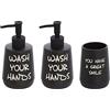 Inbagno Set 2 Dispenser Sapone Liquido e portaspazzolino in Ceramica Nero con Stampe a Contrasto