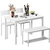 SogesPower Set Tavolo e Sedie da Pranzo, 4 Pezzi, con 1 Tavolo da Pranzo, 2 Sedie e 1 Panca, Set da Pranzo per 4 persone per Cucina, Sala da Pranzo, Bianco