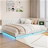JiaOyu Divano letto imbottito 140 x 200 cm con illuminazione a LED e porta USB, struttura del letto con rete a doghe e testiera, multifunzionale, per ragazzi e ospiti (tipo B+ Beige)