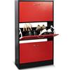 BAKAJI Scarpiera Salvaspazio Slim Portascarpe in Legno Melaminico con 3 Ante a Ribalta e Doppia Profondità Dimensioni 60 x 24 x 120 cm (Rosso e Nero)