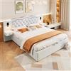 Rvjiahe letto matrimoniale,letto matrimoniale imbottito,con USB e 2 Lampade da Comodino, Struttura del Letto Idraulico con Contenitore e Rete a Doghe, Testata con 2 cassetti (Bianco, 180cm×200cm)