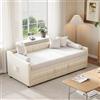 KeepGoon Divano letto estensibile 90 x 200 cm, letto singolo con estraibile, con rete a doghe, Letto per gli ospiti,Tessuto di flanella, Tasche laterali, Nessun materasso, Crema