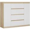 3E 3xE living.com Cassettiera, Colore: quercia sonoma/Bianco, Dimensioni: L: 120 cm, P 39 cm, H: 101 cm. Soggiorno, camera da letto e ufficio