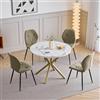 GrandCA HOME Set Tavolo e Sedie da Pranzo, Tavolo da Pranzo Rotondo da 100 CM e 4 Sedie Moderne in Lino, per Sala da Pranzo, Cucina, Soggiorno (Marmo + Verde)