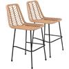 Happy Garden Set di 2 sgabelli da Bar in Rattan Sintetico OKA con poggiapiedi, Sgabelli con Schienale Marrone