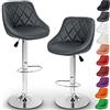 TRESKO® Set di 2 Sgabelli-Bar moderni, Sedia Bar, Sgabello Lounge con schienale, 10 colori diversi, cromato, rotazione libera a 360 °, la regolazione in altezza dei sedili 60,0-80,0 cm (2x grigio)