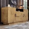 NADEUSAK Cassettiera effetto rovere 70 x 140 cm credenza con 2 cassetti, 2 armadi (interno regolabile in altezza), scomparto aperto, vetro ESG, maniglie nere