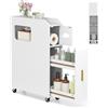 RELAX4LIFE Mobile da Bagno Stretto, Carrellino Salvaspazio con Ruote, Organizzatore Mobiletto Bagno, Porta Carta Igienica, per Spazi Ridotti, 16 x 50 x 69 cm (Bianco)